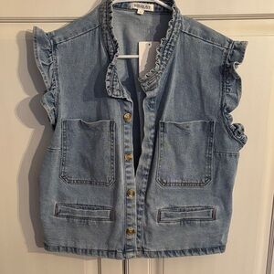 Demim Vest By Wishlist. Ruffle Sleeve. NWT